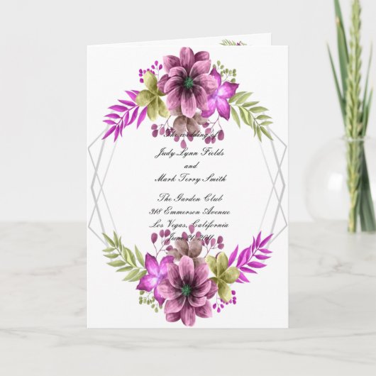 Programme de mariage floral aquarelle rose et vert (Devant)