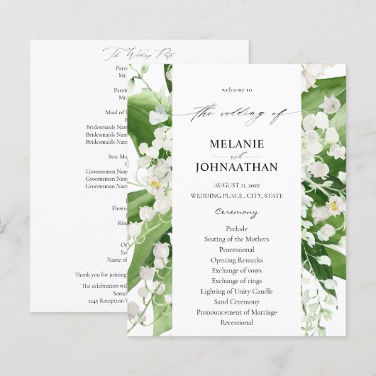 Programme de mariage floral au muguet de budget (Devant / Derrière)