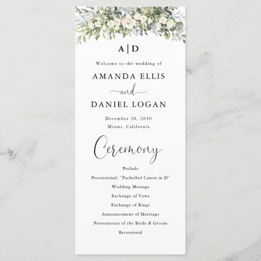 Programme de mariage floral blanc (Devant)