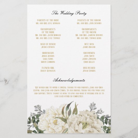 Programme de mariage floral blanc (Dos)