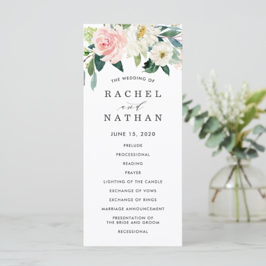 Programme de mariage floral blanc rosé (Debout devant)