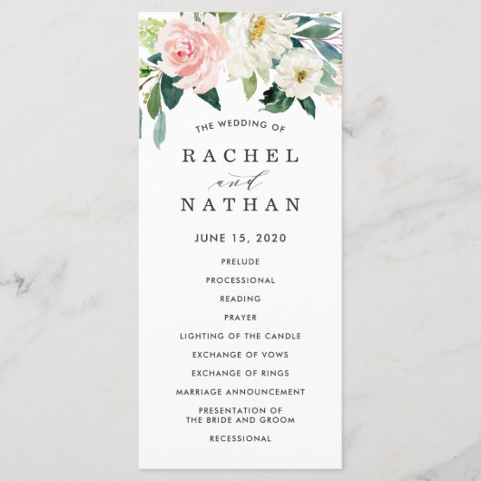 Programme de mariage floral Blanc Rosé en Fleur (Devant)
