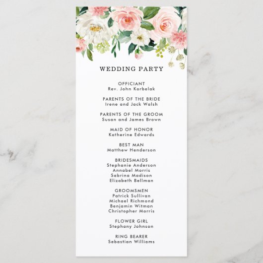 Programme de mariage floral blanc rosé en fleurs (Dos)