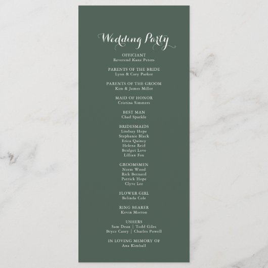 Programme de mariage floral blanc vert tropical (Dos)