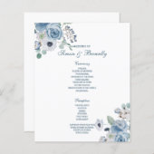 Programme de mariage floral bleu (Devant / Derrière)