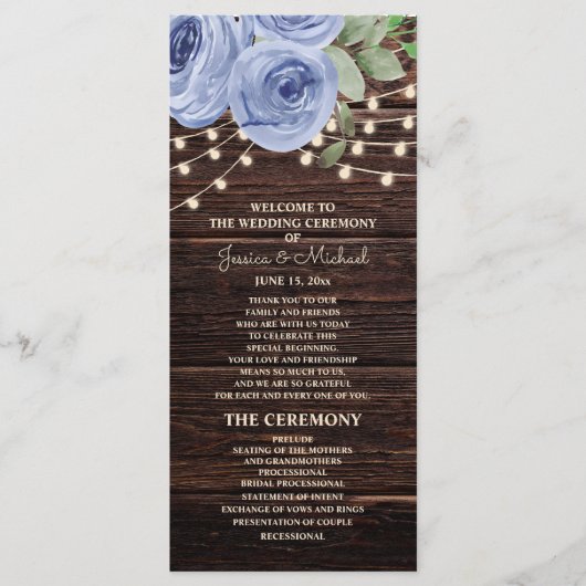 Programme de mariage floral bleu avec guirlandes r (Devant)