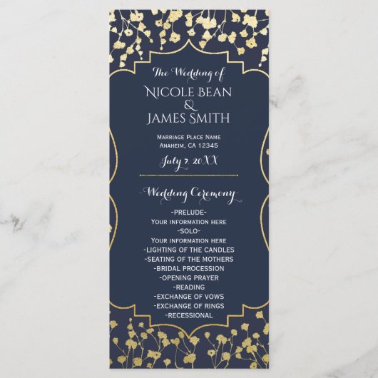 Programme de mariage floral bleu Baby's Breath dor (Devant)