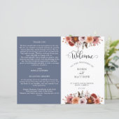 Programme de mariage floral bleu, bordeaux et bleu (Debout devant)