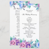 Programme de mariage floral bleu. Carte de cérémon (Devant / Derrière)