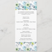 Programme de mariage floral bleu clair jaune vert (Dos)
