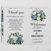 Programme de mariage floral bleu et blanc rustique (Devant / Derrière)