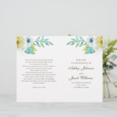 Programme de mariage floral bleu et jaune plié (Debout devant)