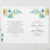 Programme de mariage floral bleu et jaune plié (Devant / Derrière)