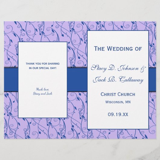 Programme de mariage floral bleu et Lilac (Devant)