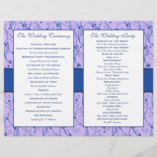 Programme de mariage floral bleu et Lilac (Dos)