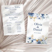 Programme de mariage floral bleu et or moderne