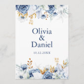 Programme de mariage floral bleu et or moderne (Devant)