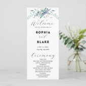 Programme de mariage floral bleu et vert élégant (Debout devant)