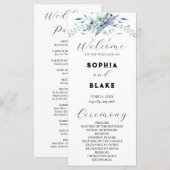 Programme de mariage floral bleu et vert élégant (Devant / Derrière)