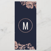 Programme de mariage floral bleu marine et Rose or (Dos)