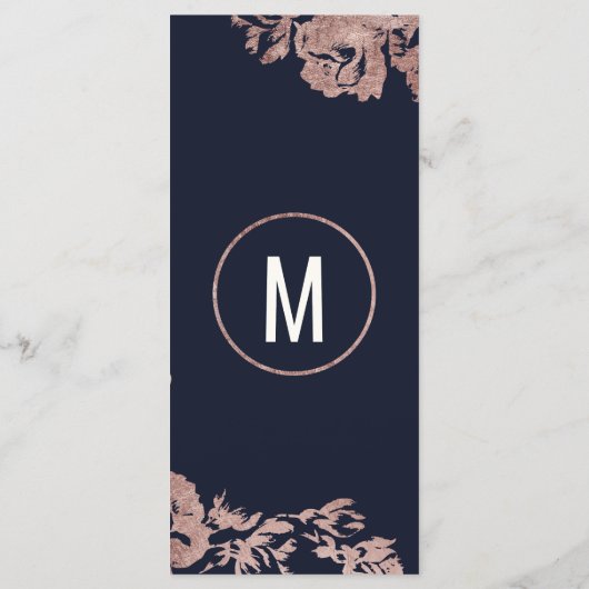 Programme de mariage floral bleu marine et Rose or (Dos)