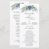Programme de mariage floral bleu poussiéreux éléga (Devant / Derrière)