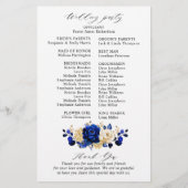 Programme de mariage floral bleu royal jaune or (Dos)