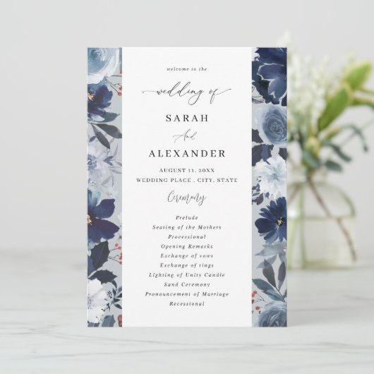 Programme de mariage floral Blue & Navy - Blue Gre (Debout devant)