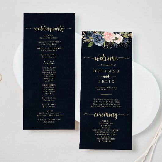 Programme de mariage floral Blush de la Marine