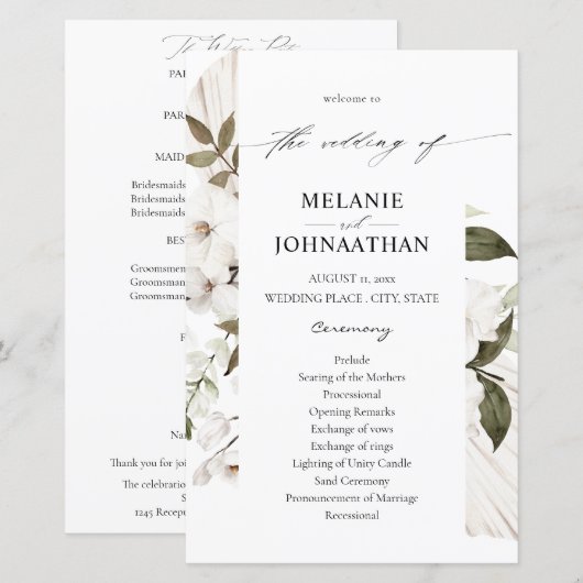 Programme de mariage floral bohème blanc budget ME (Devant / Derrière)
