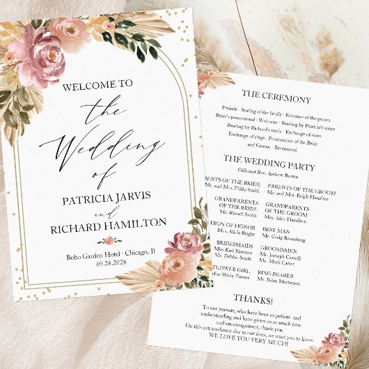 Programme de mariage floral bohème couleurs neutre