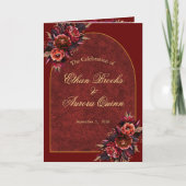 Programme de mariage floral bordeaux et or de luxe (Devant)