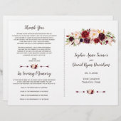 Programme de mariage floral bordeaux Marsala Blush (Devant / Derrière)