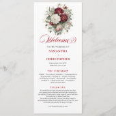 Programme de mariage floral bordeaux rouge profond (Devant)