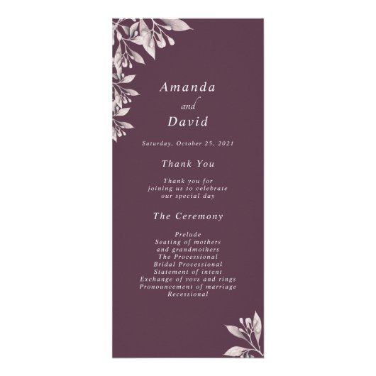 Programme de mariage floral botanique prune (Devant)
