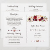Programme de mariage floral Burgundy Marsala Blush (Devant / Derrière)