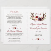 Programme de mariage Floral Burgundy Marsala Cerfs (Devant / Derrière)