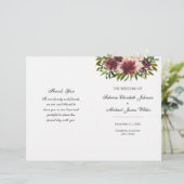 Programme de mariage floral burgundy plié (Debout devant)