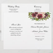 Programme de mariage floral burgundy plié (Devant / Derrière)