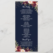 Programme de mariage floral confetti or bordeaux (Dos)