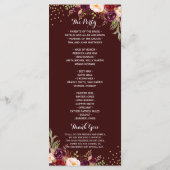 Programme de mariage floral confetti or Bourgogne (Dos)