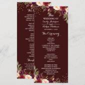 Programme de mariage floral confetti or Bourgogne (Devant / Derrière)