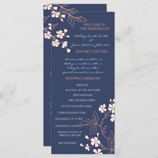 Programme de mariage floral corail bleu (Devant / Derrière)