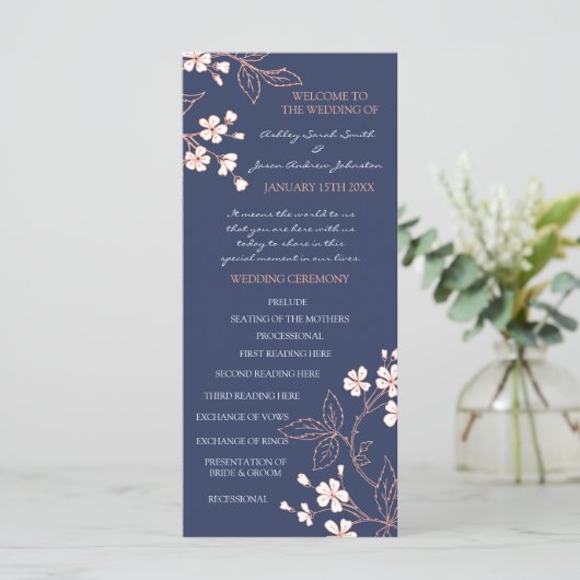 Programme de mariage floral corail bleu (Debout devant)