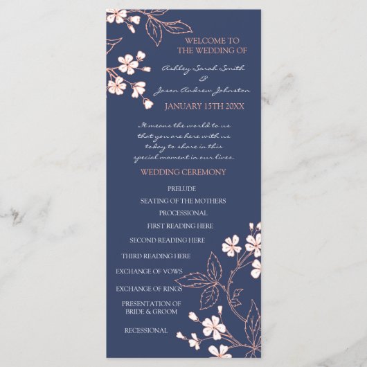 Programme de mariage floral corail bleu (Devant)