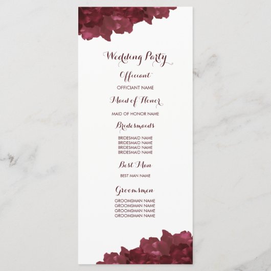 Programme de mariage floral couleur vin (Dos)