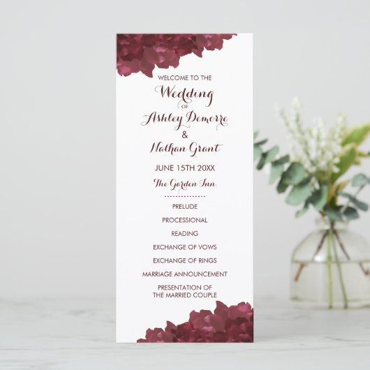 Programme de mariage floral couleur vin (Debout devant)