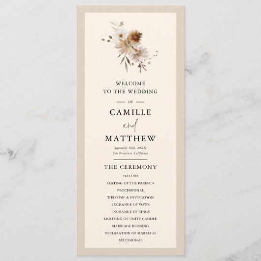 Programme de mariage floral d'automne (Devant)