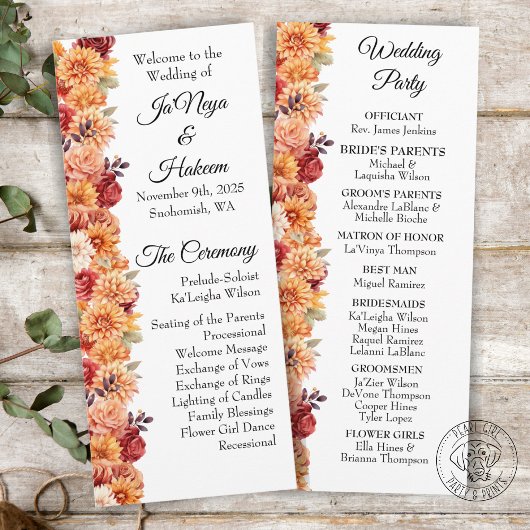 Programme de mariage floral d'automne