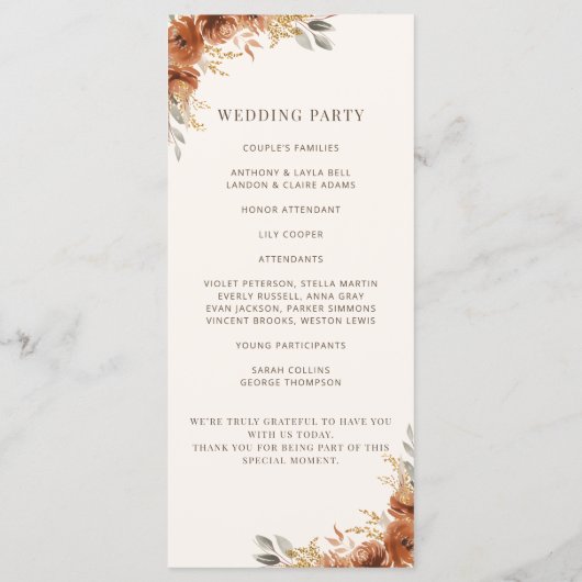 Programme de mariage floral d'automne en terre cui (Dos)